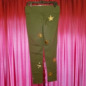 VS PINK Large Olive green & gold star leggings